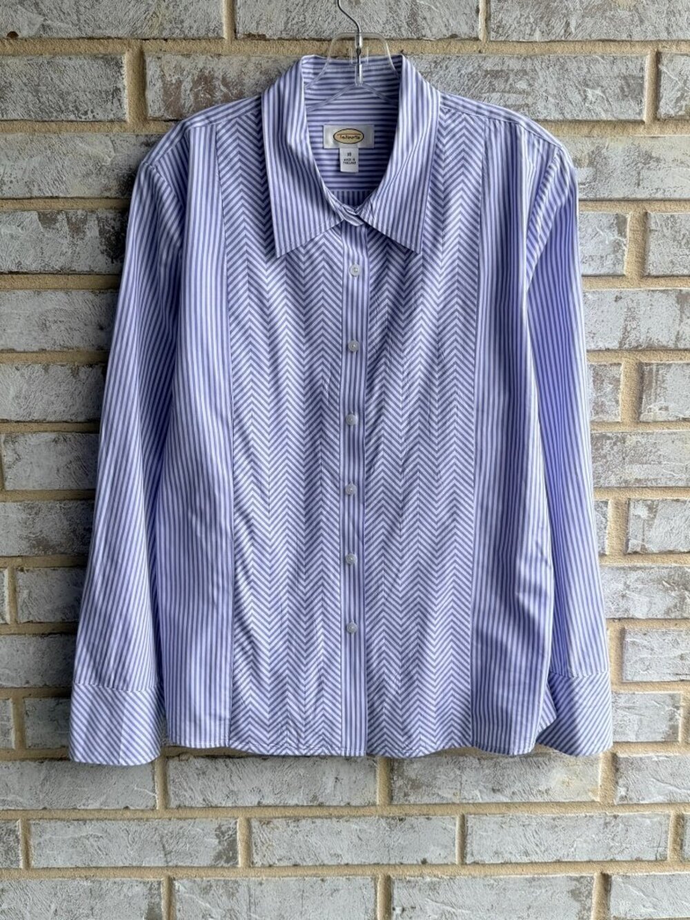 Talbots White/Purple Striped Long Sleeve Button Front Career Shirt  Size 18
